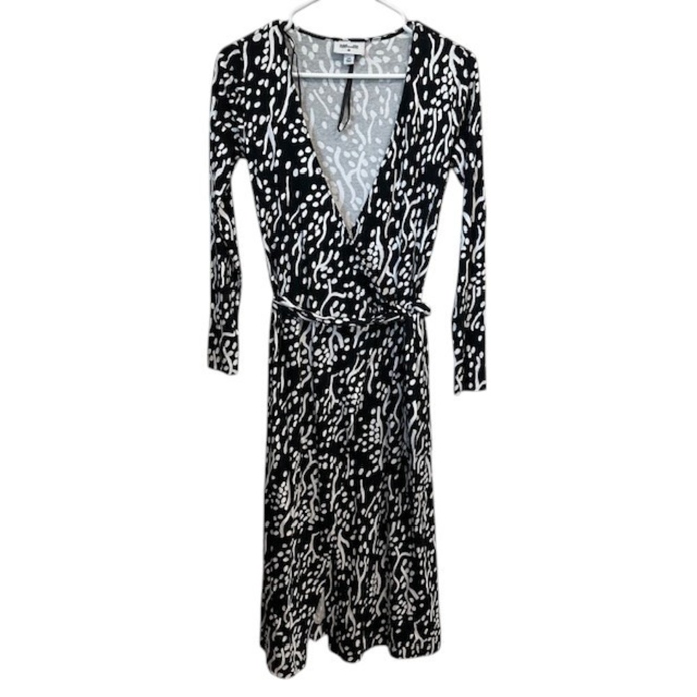 Diane Von Furstenburg (DVF) Target Wrap Dress Black White Print Midi Size XXS - Picture 5 of 15
